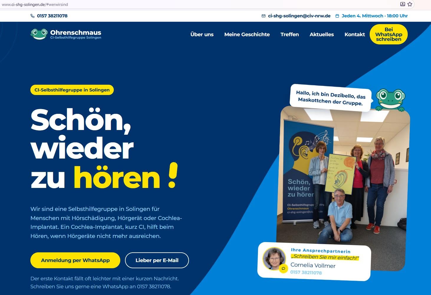 Screenshot der Homepage der SHG Solingen