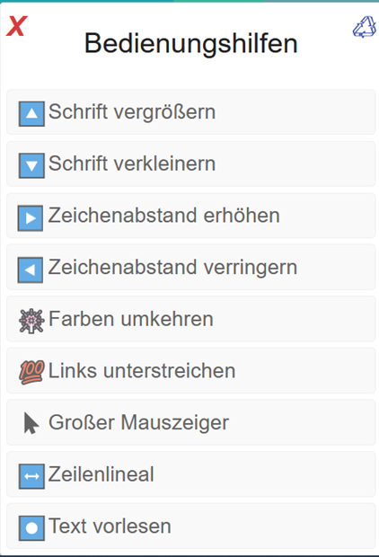 Fensteransicht mit den Bedienungshilfen